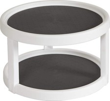 Kitchen Spaces Two Tier Lazy Susan, Cabinet Turntable Organizer, Gray