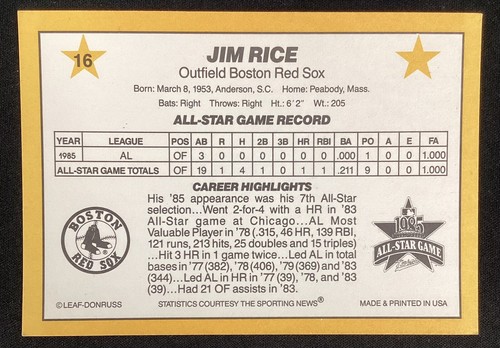 Jim Rice Signed 1986 Donruss Action All Star #16 Baseball Card Autograph TPG - Picture 2 of 2