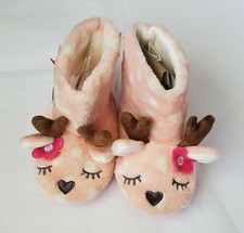Cat  Jack Medium 2T-3T Pink/White Polka Dot Fuzzy Slippers Reindeer NWT A10