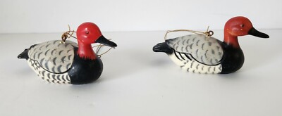2 Redhead Duck Ornaments, Christmas Holiday, Duck 3'' ea. EUC
