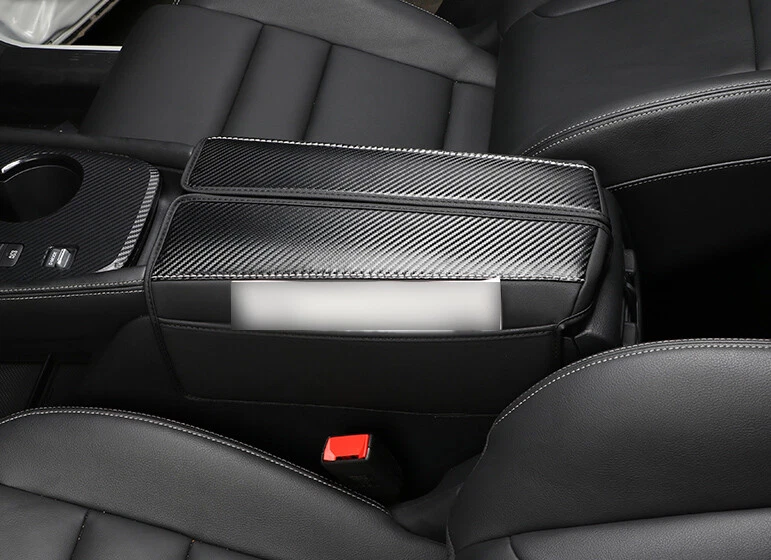 Cubierta reposabrazos consola media cuero fibra carbono para Nissan Rogue 2021-2025 Foto 4 de 4