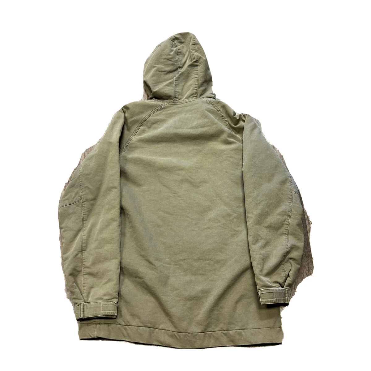 VTG STUSSY PARKA GREEN MILITARY FULL ZIP HEAVY COAT FAUX FUR LINED SZ L JACKET