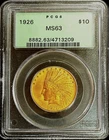 1926 GOLD USA $10 INDIAN HEAD COIN PCGS MINT STATE 63 GREEN LABEL