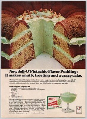 Jell-O Pistachio Pudding Cake Recipe General Foods 1976 Print Ad