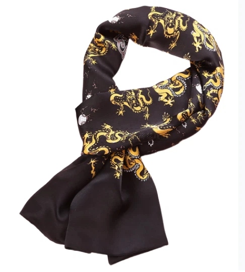 100% Seda Hombres Mujeres Bufanda Pañuelo Envoltura Largo Satinado Negro Gris Amarillo MY116-1 Foto 4 de 4