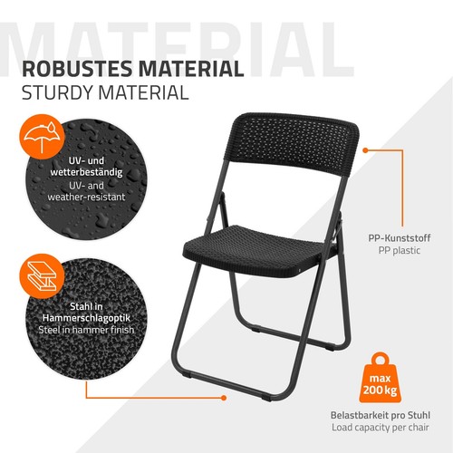 Set de 4 sillas plegables para jardín, camping asientos de ratán negro 200kg - Imagen 6 de 9