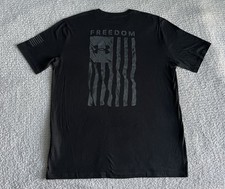 Under Armour T Shirt Men  s Large Black Freedom American Flag Loose Fit Graphic