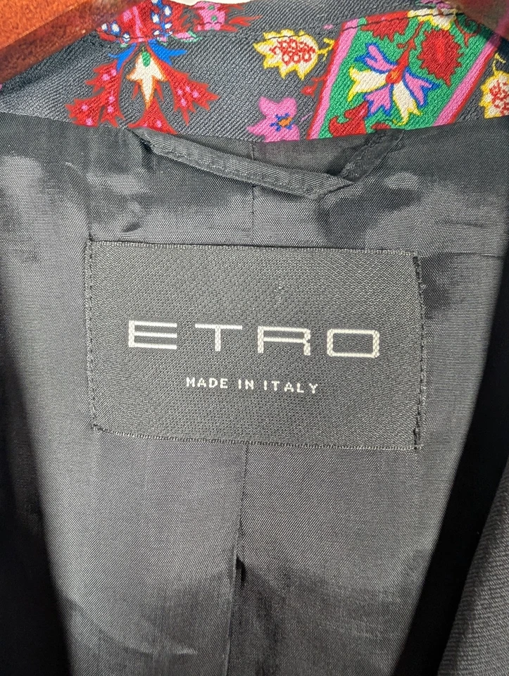Chaqueta Blazer Etro Mujer 46 Negra Estampado Floral Paisley Hecha en Italia Viscosa Foto 2 de 4