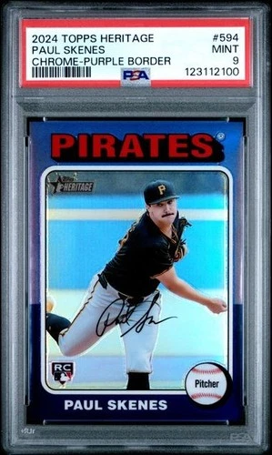 2024 Topps Heritage Paul Skenes Chrome-Purple Border Refractor RC 594 PSA 9