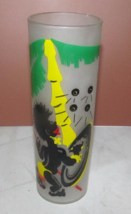 Tiki Hawaiian Island Frosted Bar Barware Glass Palm Tree Coconuts Bar Decor 7"