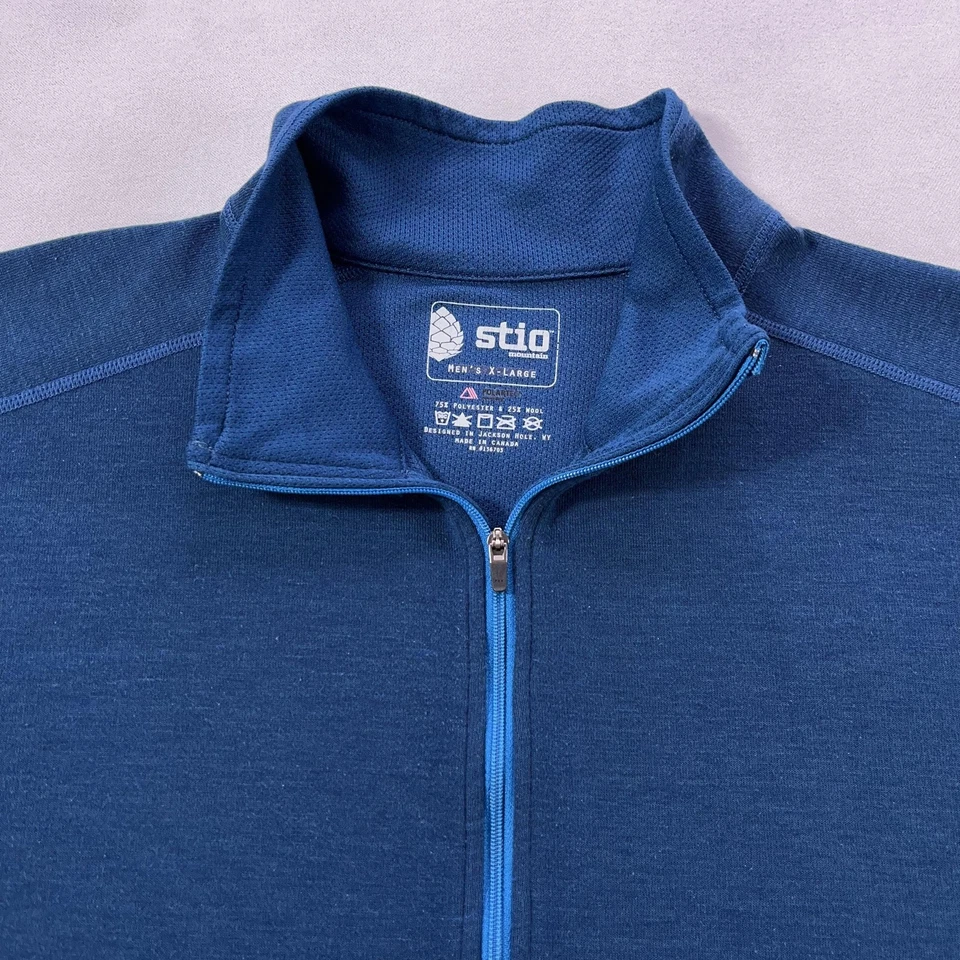 Pullover Stio Para Hombres XL Azul Cuarto Cremallera Polartec Mezcla de Lana Capa Base Foto 3 de 4
