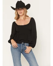 Originality Women's Boot Barn Emma Double Layer Peplum Top - B1774W039JD-BLK