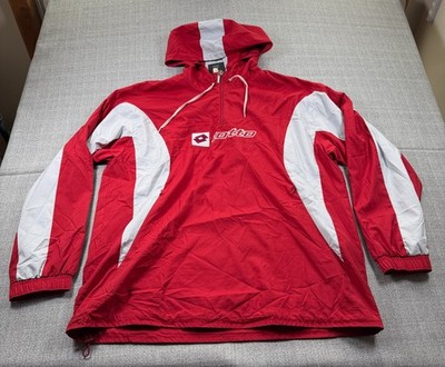 Lotto Italian Sport Design Jacket Mens Large Red Hooded 1/4 Zip Water Repellent