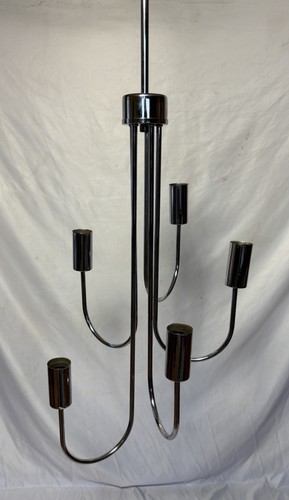 Vintage Mid Century Chrome Tone 5 Light Waterfall Swag Lamp Chandelier - Picture 8 of 20