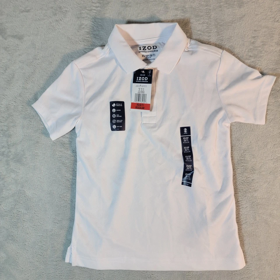 IZOD Performance Polo Niños XS 6/7 Blanco Uniforme Escolar PAQUETE DE DOS Foto 2 de 4