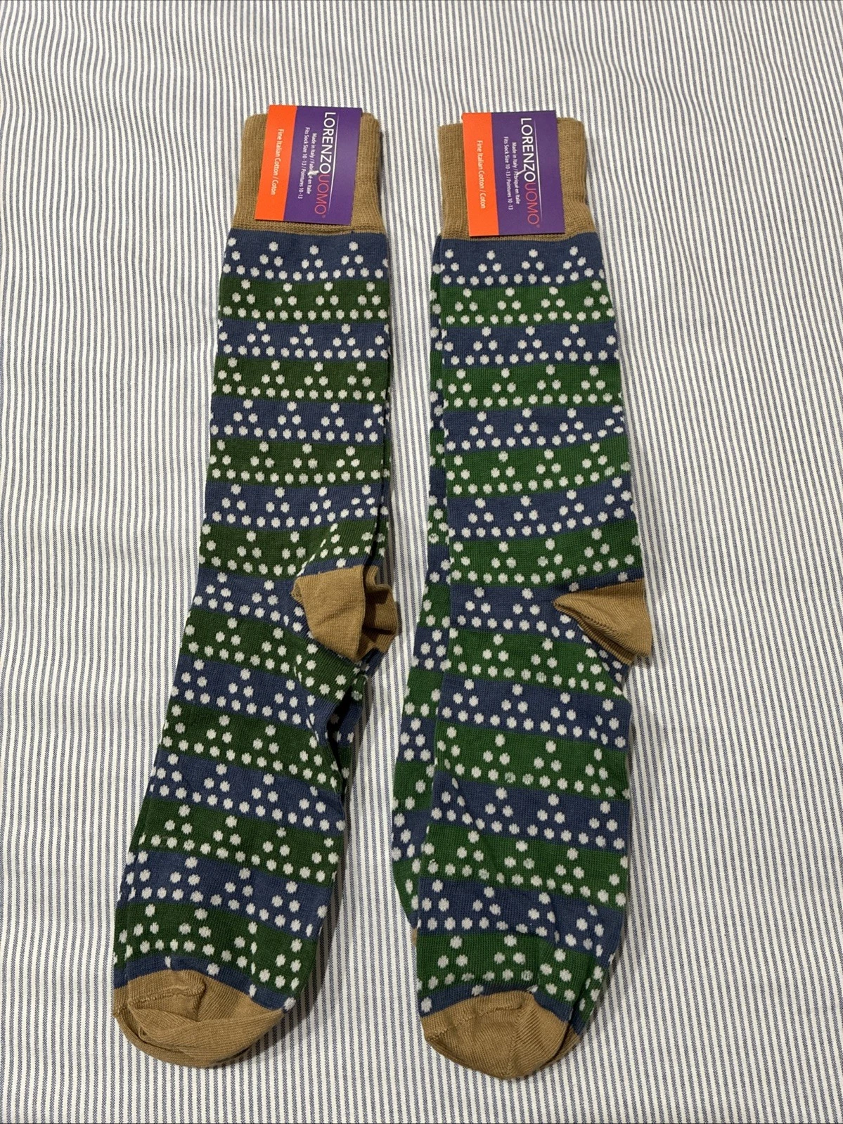 2 Pack LORENZO UOMO MENS WOOL DRESS SOCKS GREEN BLUE WITH DOTS NWT