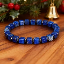 Lapis Lazuli Stretch Bracelet 6mm Square Healing Crystal Gemstone Men's Jewelry