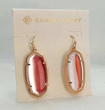 New Kendra Scott Elle Rose Gold Drop Earrings In Dichroic Glass