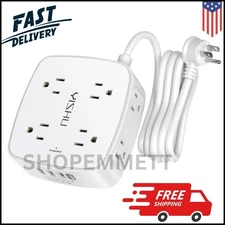 6 Ft Surge Protector Power Strip - 8 Widely Outlets with 4 USB Ports, 3 Side Out