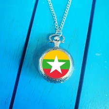 Myanmar Flag Pocket Watch. Burmese Gift for Him. Patriotic Christmas Gift.
