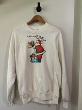 Jerzees Santa Claus HomeMade Painted Christmas Ugly Sweater Crew XL USA Made