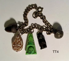 Glass Billikin Bakelite Celluloid Iron Metal Owl Cracker Jack CHARM Bracelet