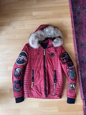 Philipp Plein Bomberjacke Gr. L Rot Fellkragen Patches neuwertig