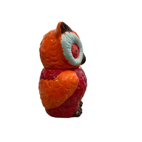 Owl Cookie Jar Winking Cute Ceramic Red/Orange 10.5" Tall - Picture 4 of 8