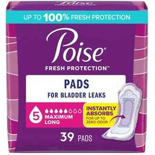 Poise Incontinence Pads for Women, 5 Drop Maximum Absorbency, Long Length, 39 CT