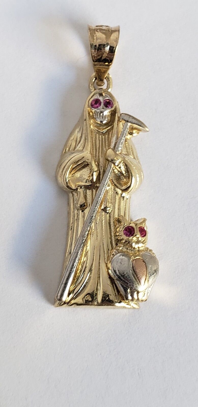 Big real 14k yellow Gold santa muerte grim reaper pendant angel of death  2.75