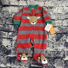 Just One You by Carters 3 Months Reindeer One-Piece Fleece Sleeper Red Pajamas