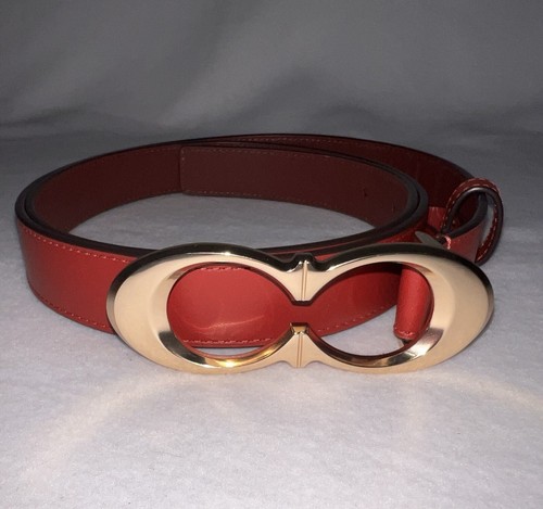 Coach Signature Buckle Belt, 25 Mm MSRP $128 Gold Red Size Large - Picture 2 of 8