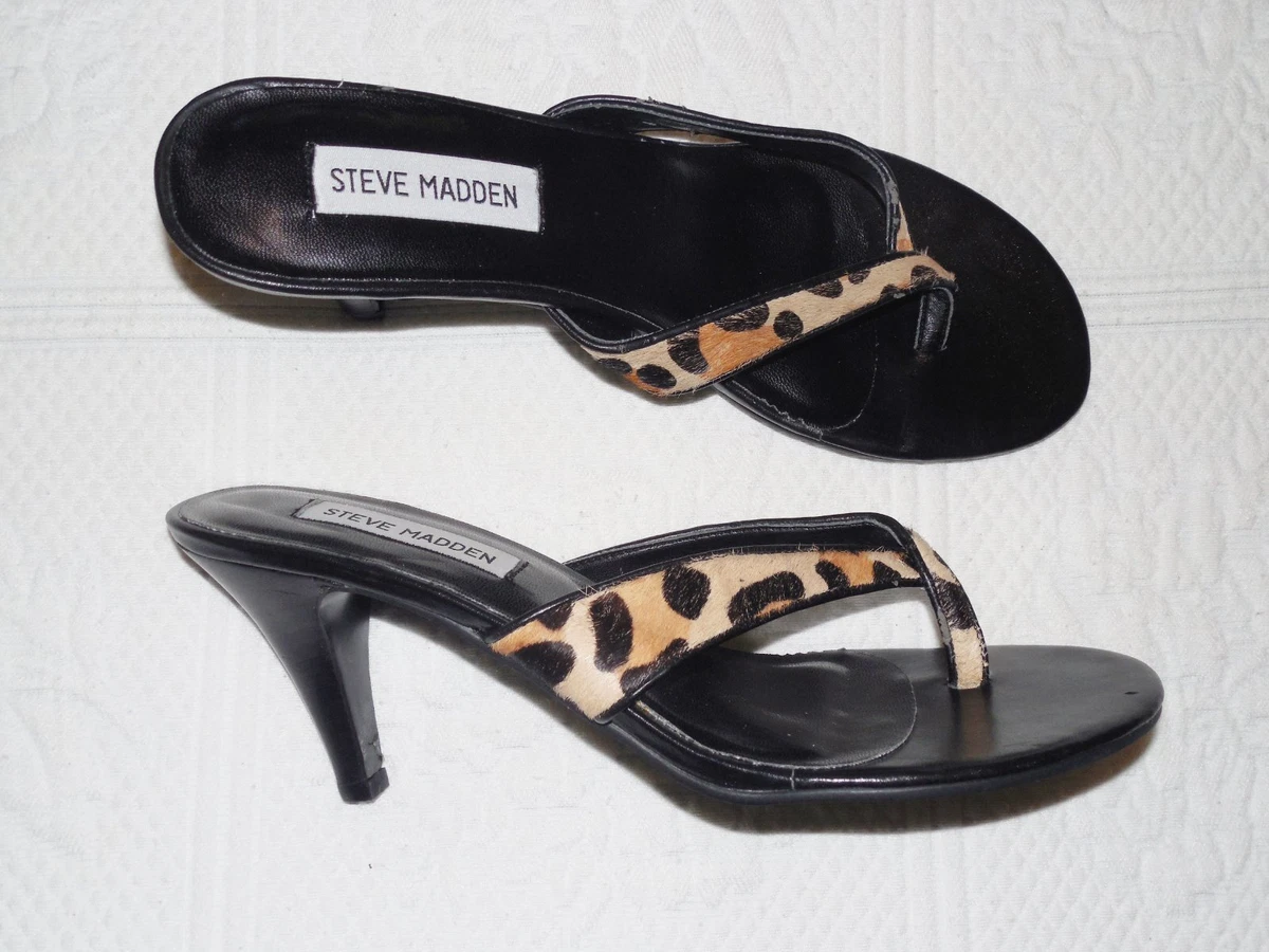 STEVE MADDEN Leopard Print Pony Hair Thong Sandals Heels 6.5 M