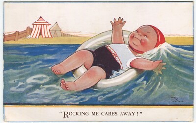 ROCKING ME CARES AWAY, SWIMMING, MABEL LUCIE ATTWELL - Children, Comic Postcard