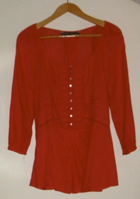 TRES BELLE BLOUSE ROUGE ZARA MANCHES 3/4 TAILLE XL EN TRES BON ETAT - Photo 1/3