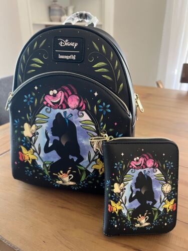 Disney Loungefly Alice In Wonderland Cameo Mini Backpack & Wallet Set Glow Dark