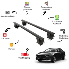 Bare Roof Rack Cross Bars Set for MAZDA 3 IV BP Sedan 4 Door 19-Up Black