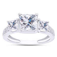 2ct Princess Cut Moissanite Three Stone Engagement Band Ring 925 Sterling Silver
