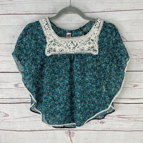 Knitworks Green Floral Print Short Sleeve Top Youth Girls Pullover Size Small