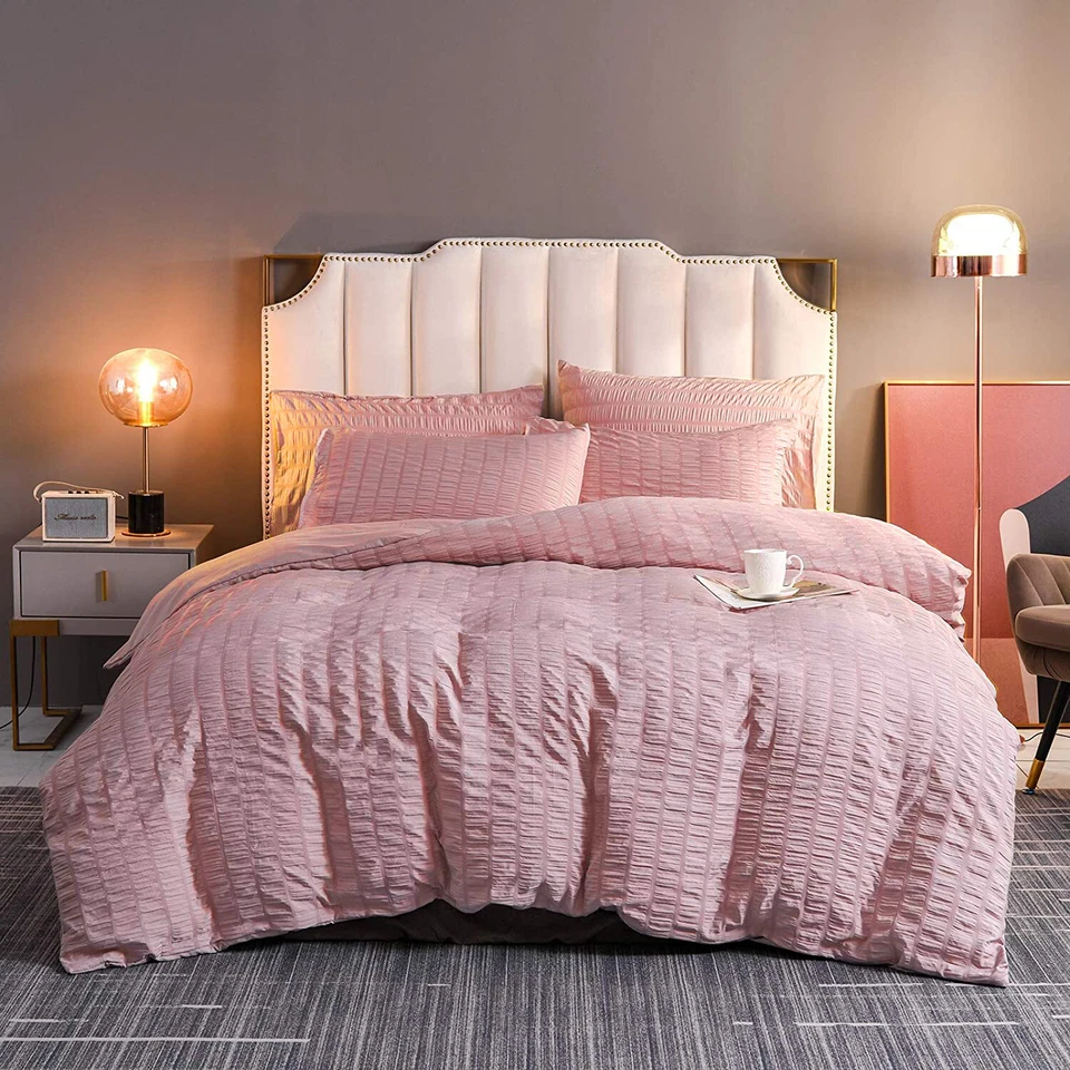 Seersucker Duvet Cover 100% Microfiber Quilt Bedding Set Double King Size - Image 3 of 4