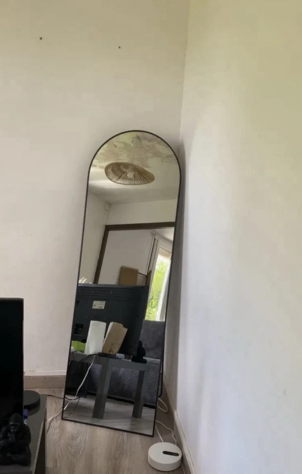 Grand miroir sur pied Arqué cadre en métal noir - Photo 2/4