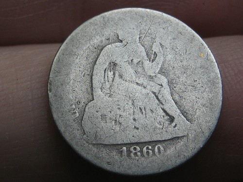 1860 P Seated Liberty Silver Dime- About Good Details