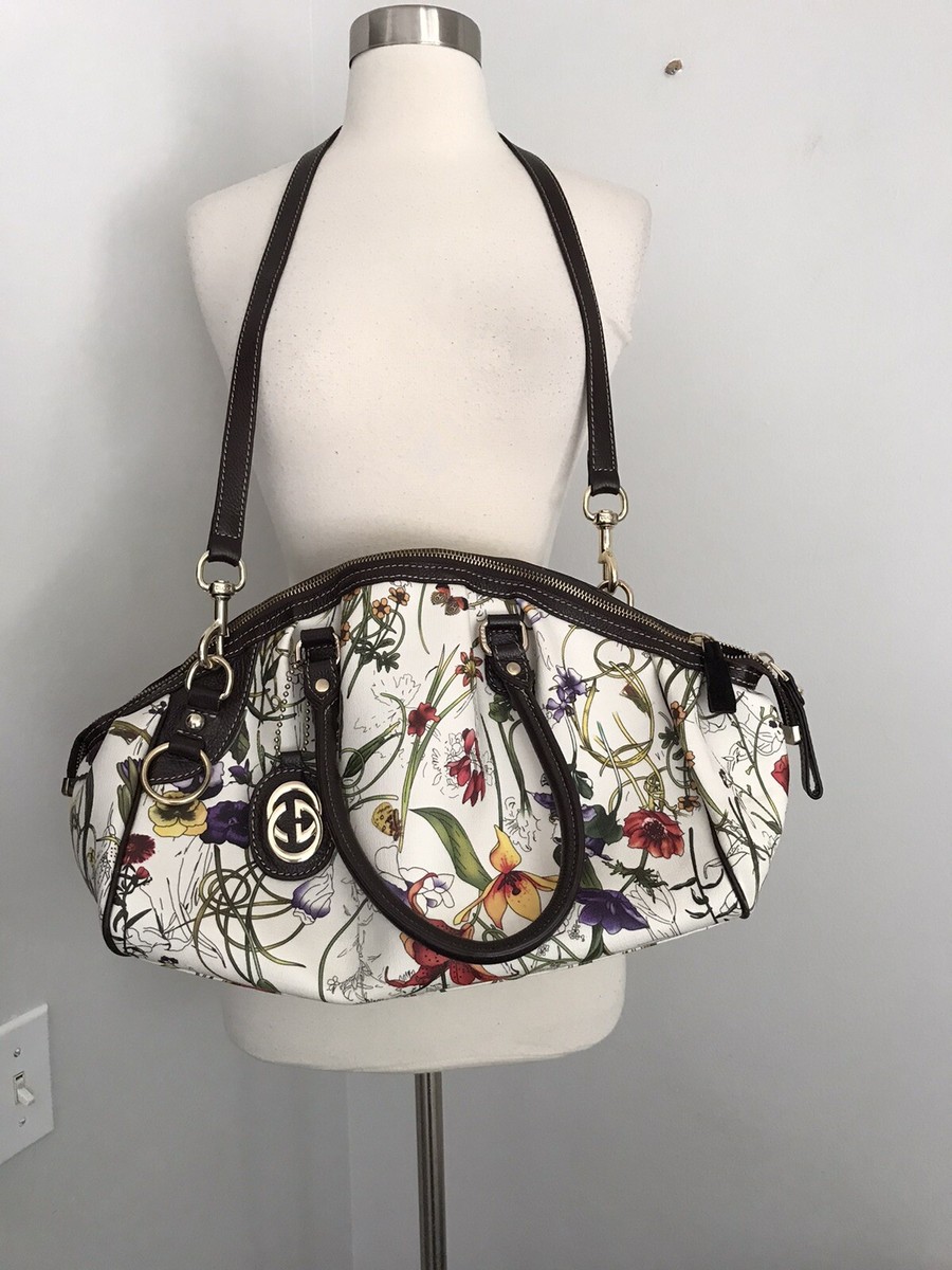 AUTHENTIC GUCCI CANVAS LEATHER 223974 1688 FLOWER HANDBAG SHOULDER