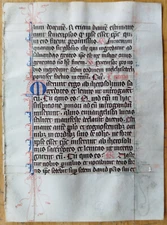 Original Manuscript Leaf on Vellum Prayerbook Fine Initials (D) - 1450