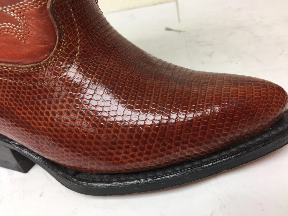 Niños Niños Niños Coñac Rojo Lagarto Piel Teju Cuero Genuino Botas Vaqueras Occidentales 10.5 Foto 2 de 4