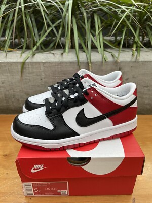 NEW Nike Dunk Low GS BLACK TOE Gym Red Black White HF9980-600 SIZE 5Y/ 6.5 WMNS