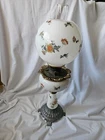 Antique Victorian GWTW Style Oil Lamp Milk Glass Flowers
