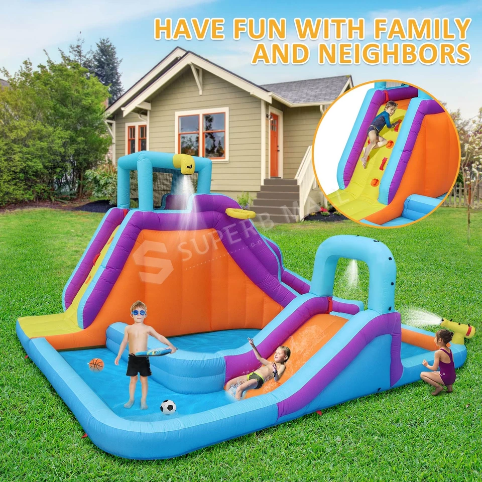 Kids Inflatable Water Park Castle Jumping Water Slide Splash Pool Bouncer Blue - image 3 of 4