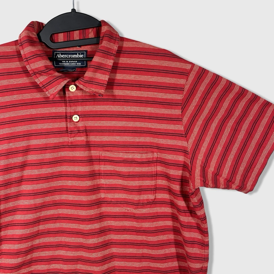 Camisa Polo De Colección Abercrombie Fitch Ajuste Muscular Para Hombres L Delgada Roja Rayas Preppy Foto 2 de 4
