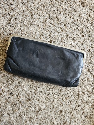 Well Loved VTG Hobo Int'l Lauren Clutch Wallet Black Leather Double Kiss Lock OF